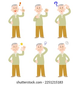 Poses and gestures of middle-aged and elderly men Whole body No outline