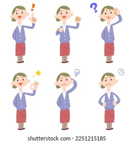 Poses and gestures of middle-aged and elderly women Whole body No outline