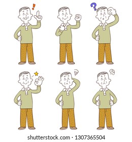 Poses and gestures of middle-aged and older man, Whole body