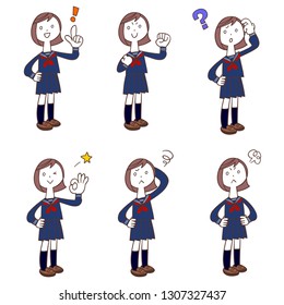 Poses and gestures of schoolgirls wearing uniforms, Sailor suit
