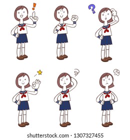 Poses and gestures of schoolgirls wearing uniforms, Sailor suit