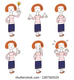 Poses and gestures of a short hair woman, Full body