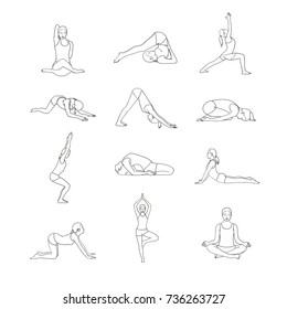 Poses of yoga. Relax and meditate. Healthy lifestyle. 