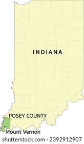 Localización del condado de Posey y la ciudad de Mount Vernon en el mapa estatal de Indiana