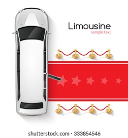 Posh white limousine top view parked near red carpet vector illustration