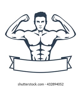 Posing athlete, strong bodybuilder, man isolated on white, vector illustration