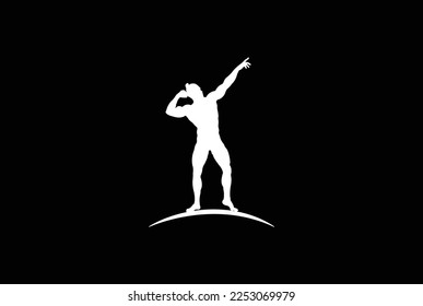 Posing bodybuilder, badge, emblem. Against a dark background. gym and fitness logo.