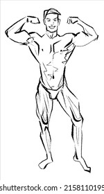 Posing bodybuilder, hand drawn sketch