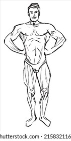 Posing bodybuilder, hand drawn sketch