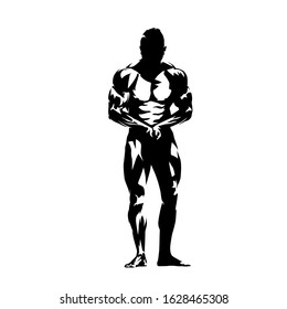 Posing bodybuilder, isolated vector silhouette, ink drawing