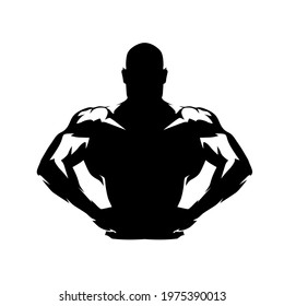 Posing bodybuilder, isolated vector silhouette, ink drawing logo