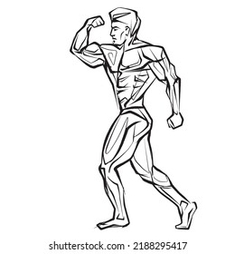 Posing Bodybuilder, Isolated Vector Silhouette, Ink Drawing