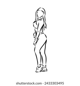Posing bodybuilder, isolated vector silhouette, ink drawing