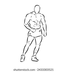 Posing bodybuilder, isolated vector silhouette, ink drawing