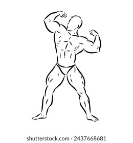 Poniendo el culturista, silueta aislada del vector, dibujo de la tinta