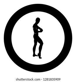 Posing bodybuilder silhouette Bodybuilding concept icon black color vector illustration flat style simple imagein circle round