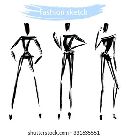 Posing fashion models. Sketch. Vector illustration. Isolated.