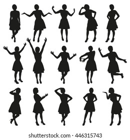 Posing Girl. Set of Vector Silhouettes