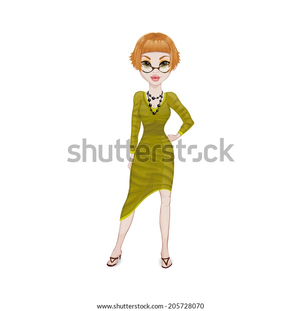 Posing Girl Wearing Green Dress Vector Stock Vector Royalty Free 205728070 Shutterstock 