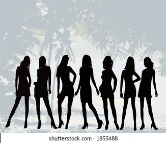 Posing women - silhouette vector illustration