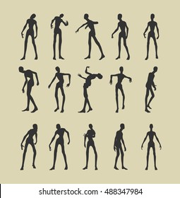 Posing zombie silhouettes set. Halloween theme background