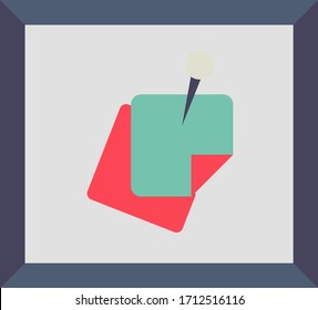 Posit with steel pin Concept, Sticky Note on white background, Work from home symbol vector color icon design