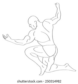 Position of bodybuilder man - black outlines sketch - vector