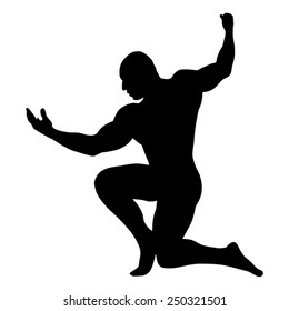 Position of bodybuilder man - black silhouette - vector