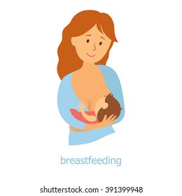 Position For Breastfeeding Cross Cradle.Mother Feeds. Mom Lactation Infant Milk. Motherhood And Childhood. Cartoon Vector