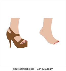 Position of a female foot on a shoe with a heel