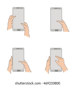 position of hands when working on a smartphone or tablet. vector illustration