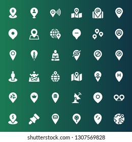position icon set. Collection of 36 filled position icons included Location, Pin, Placeholder, Satellite dish, Yoga, Meditation