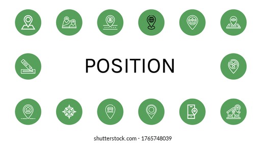 position icon set. Collection of Pin, Location, Location pin, Placeholder, Marker, Navigator icons
