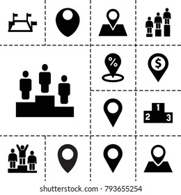 Position icons. set of 13 editable filled position icons such as location, sale location, dollar location