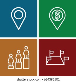 Position icons set. set of 4 position outline icons such as ranking, location pin, dollar location