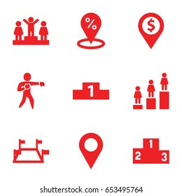 Position icons set. set of 9 position filled icons such as ranking, karate, locations, location, sale location