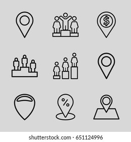 Position icons set. set of 9 position outline icons such as ranking, location pin