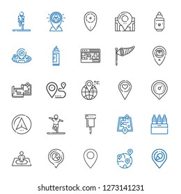 position icons set. Collection of position with place, geolocalization, pin, placeholder, markers, street map, stretching, navigator, location. Editable and scalable position icons.