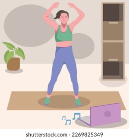 The position of jumping jacks with a flat design can be used for backgrounds, objects, social media and more.