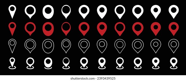 Position line and fill icon set. sign and symbol. destination icon. Diverse map pin