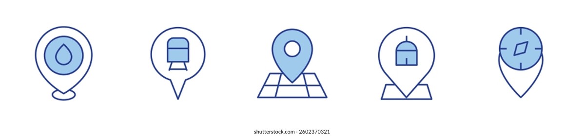 position, map location, location. Location Icon vector illustration. Line Duotone style. Editable stroke.
