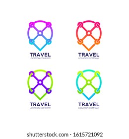 Position and Navigation icons with Modern line Cross shape and Link Dots or sync signs, Connect Technology and Digital concept