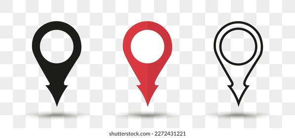Position pin map pointer icon in different style with shadow
