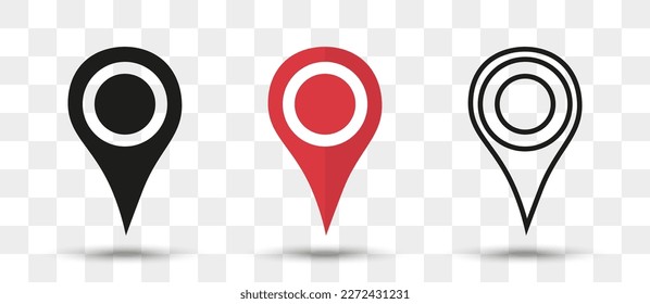 Position pin map pointer icon in different style with shadow