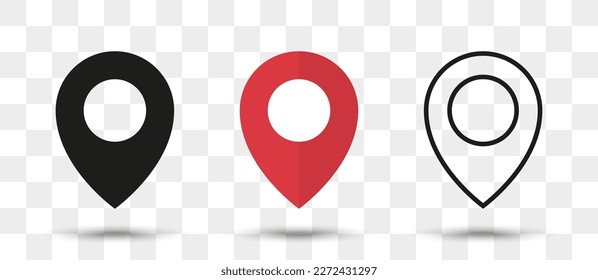 Position pin map pointer icon in different style with shadow