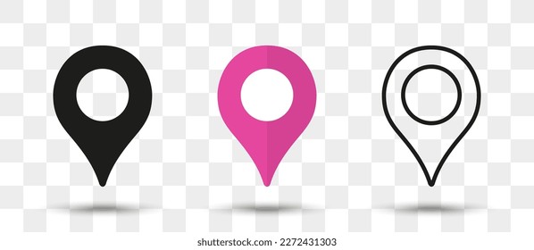 Position pin map pointer icon in different style with shadow