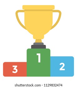 
A position podium with first place trophy cup flat icon
