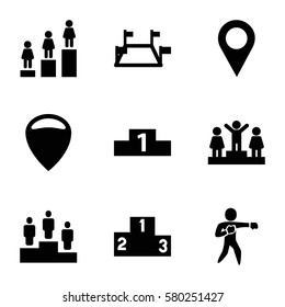 position vector icons. Set of 9 position filled icons such as ranking, karate, location pin, locations