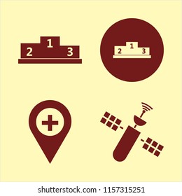 position vector icons set. with hospital location, winners podium and satellite in set