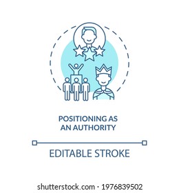 Positioning as authority blue concept icon. Business influence. Company CEO. Successful career promotion idea thin line illustration. Vector isolated outline RGB color drawing. Editable stroke